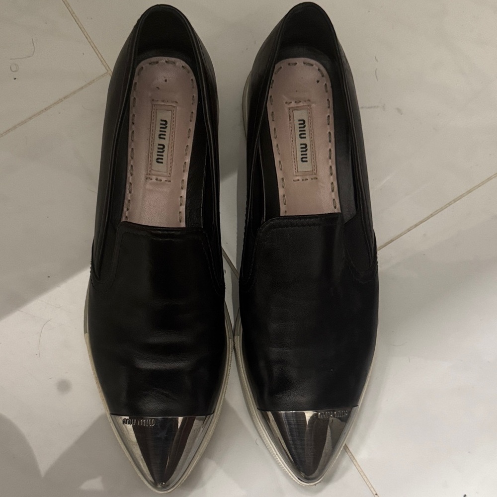 Miu Miu Black Flats with Silver Tips